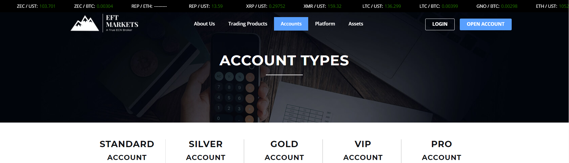 EFT Markets account types - Tokenhell EFT Markets account types
