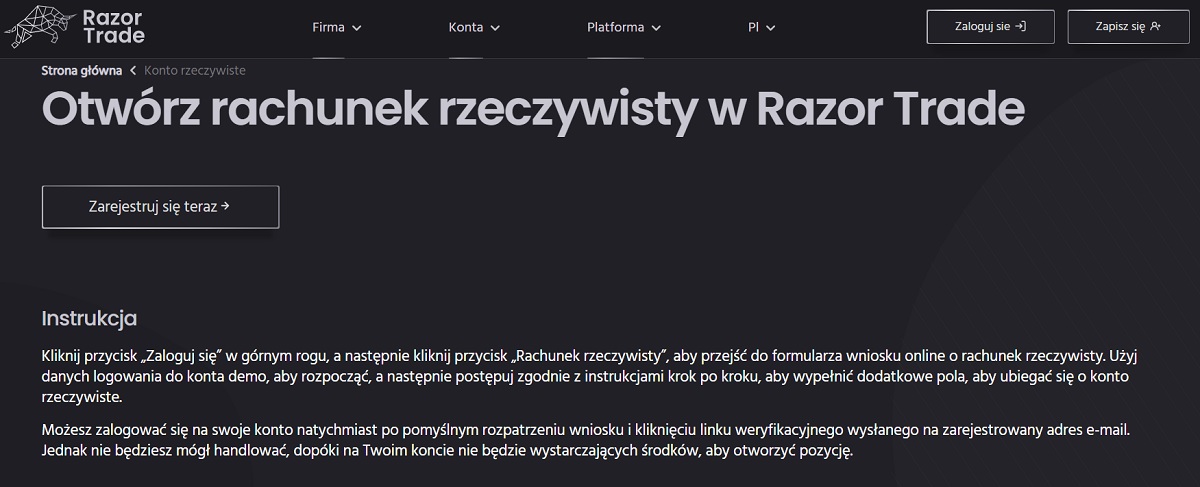 Razor Trade Sprawdź opcje konta
