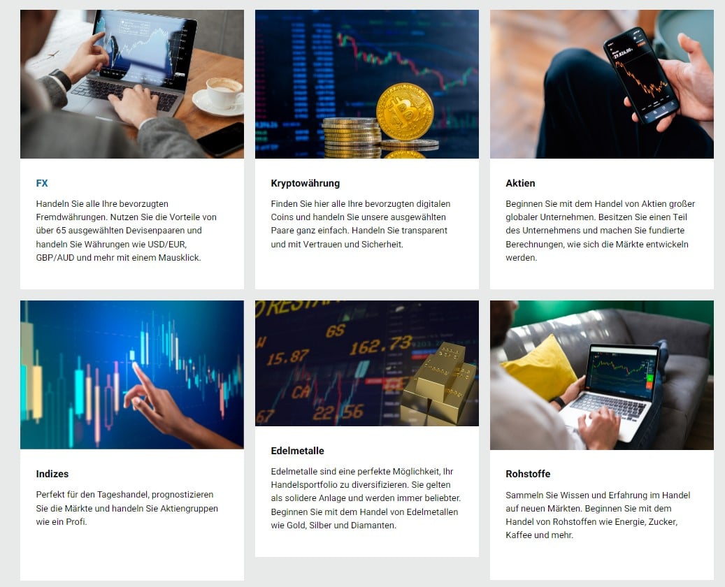 Mögliche Handelsassets des Brokers