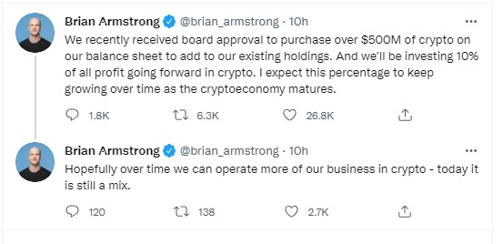 coinbase-ceo-tweet - Tokenhell