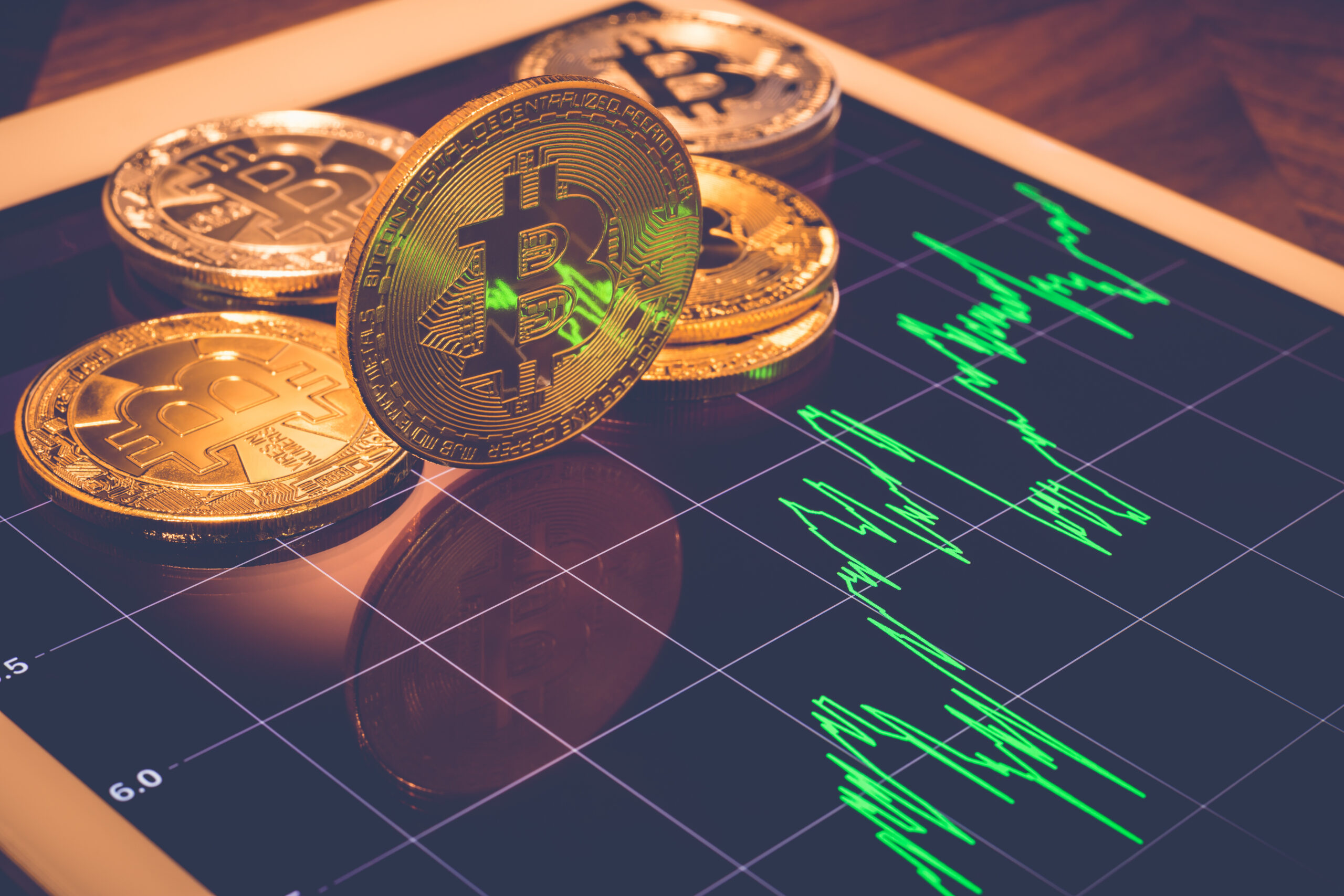 Cryptocurrency,Gold,Metal,,Focus,Bitcoin,Sign,On,Tablet,Screen,That - Tokenhell