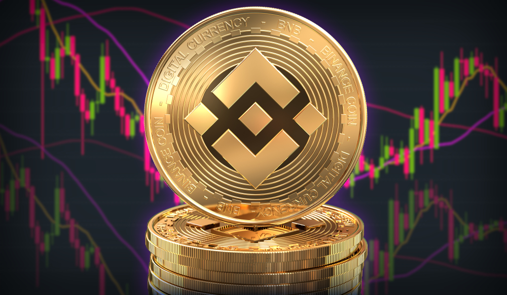 Binance,Coin,Stacked,On,A,Pile,With,Trading,Charts,Behind - Tokenhell