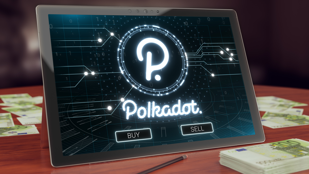 Polkadot,Cryptocurrency,Logo,On,The,Pc,Tablet,Display.,Neon,Bright - Tokenhell