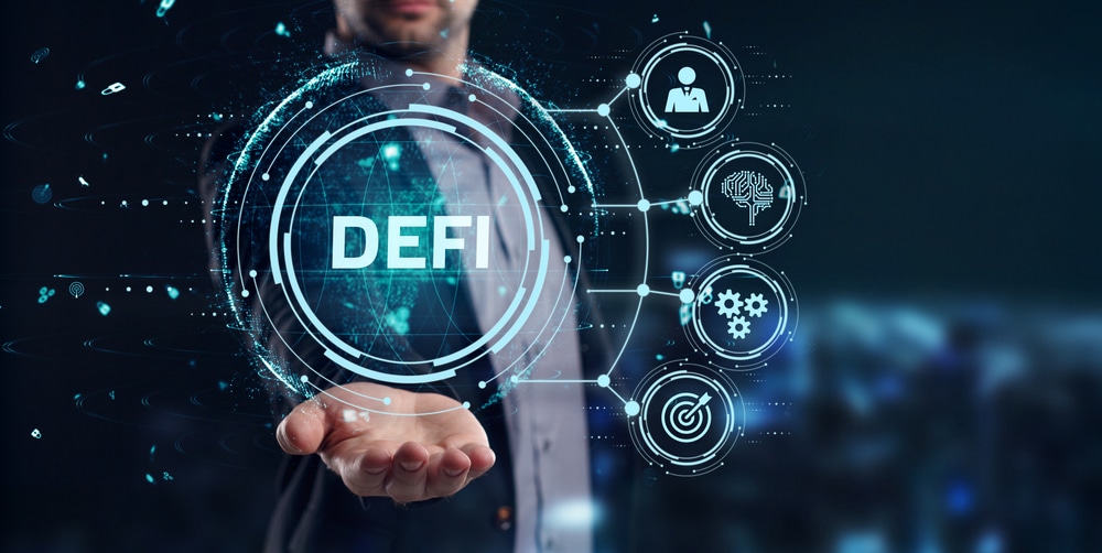 Defi-decentralizedFinanceOnDarkBlueAbstractPolygonalBackgroundConcept - Tokenhell Frax Finance Enters DeFi Liquidity, Allocates $250M of Ethena Labs' USDe