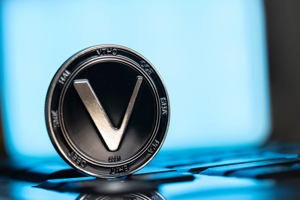 Vechain,Vet,Cryptocurrency,Physical,Coin,Paced,By,The,Computer,Keyboard - Tokenhell