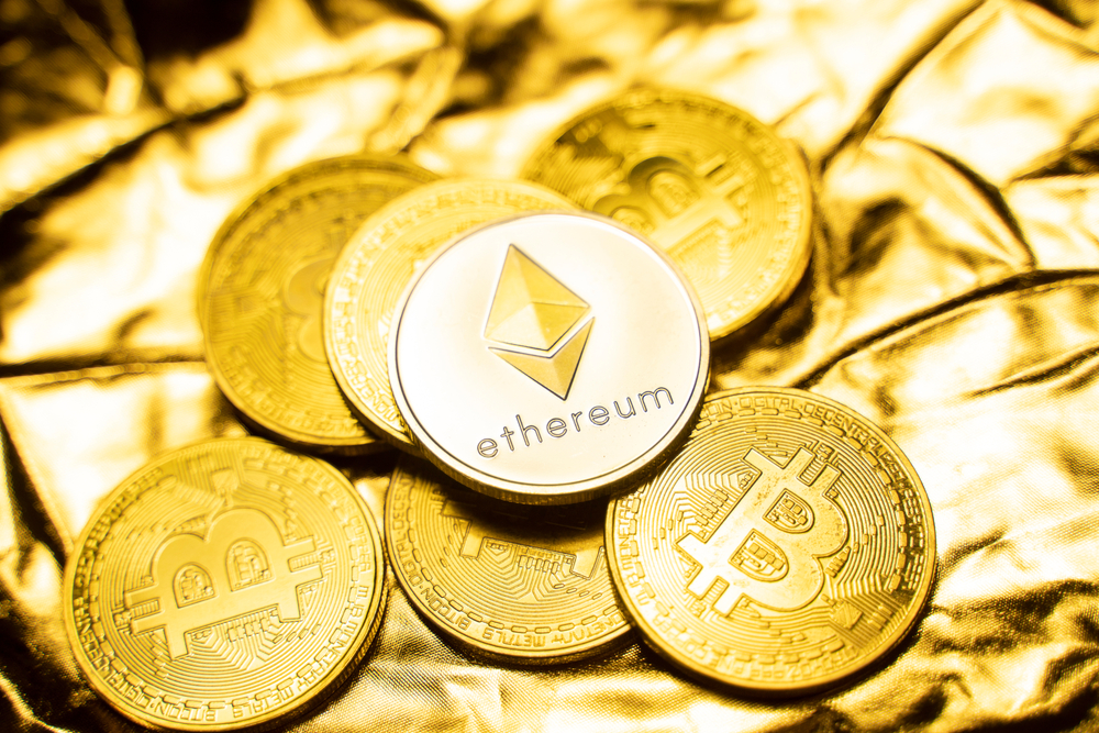 Gold,Ethereum,Coins,On,A,Golden,Background.,Trading,On,The - Tokenhell