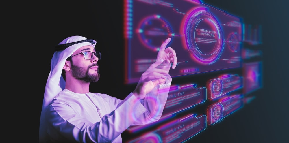ArabManUsingHologramFuturisticUserInterfaceConceptGraphicalUser - Tokenhell Religious Leaders Contemplates on Adopting Metaverse