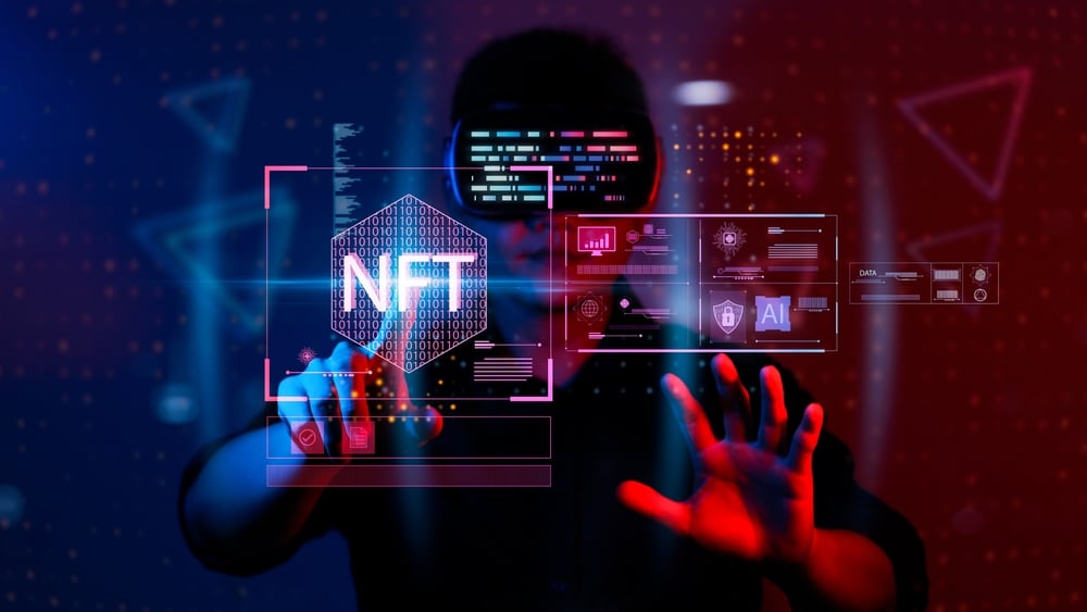 Businessman,Finger,Touch,Virtual,Screen,,Nft,Token,Digital,Crypto,Art - Tokenhell