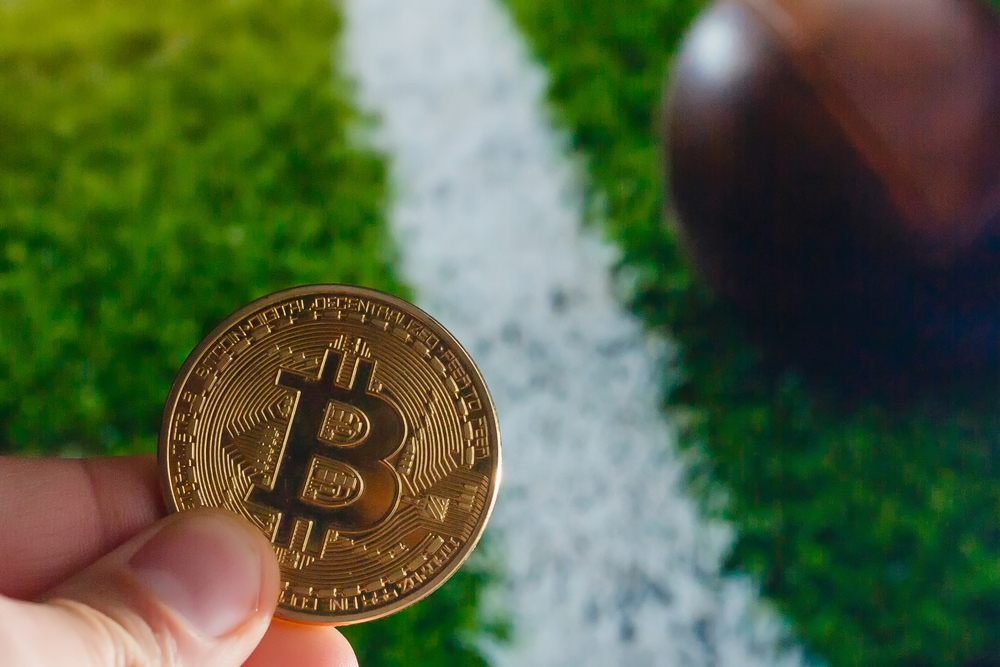 Golden,Bitcoin,Coin,Against,Digital,Currency,Sport,,Ball,Background - Tokenhell